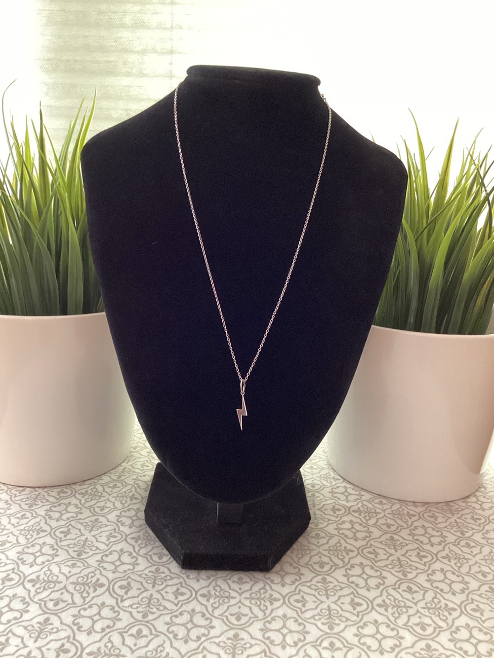 Silver Lightening Bolt Pendant and Necklace